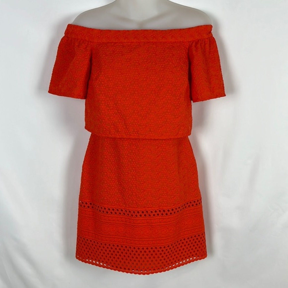 Topshop Anglaise Orange Off Shoulder Mini Floral Embroidered Dress Size‎ 2